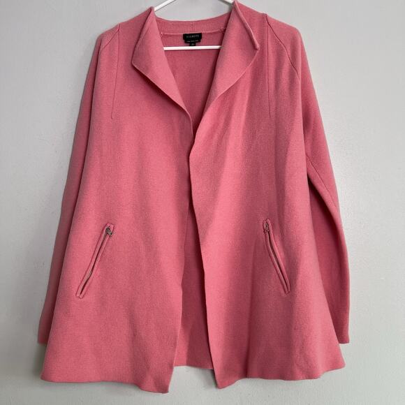 Talbots Womens Pure Merino Wool Cardigan Open Front Pocket Sz L Pink Preppy - Picture 1 of 13